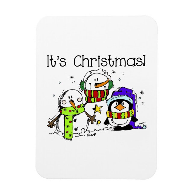 Snowmen and Penguins It's Christmas Magnet (Vertical)