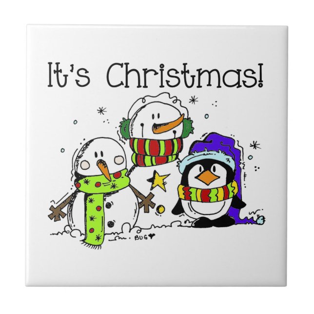 Snowmen and Penguins It's Christmas Tile (Front)