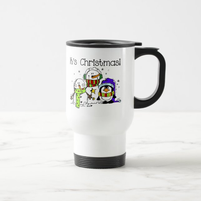 Snowmen and Penguins It's Christmas Travel Mug (Right)