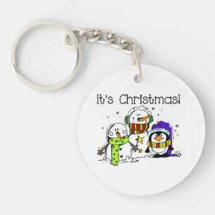 Snowmen and Penguins It's Christmas Winter Key Ring