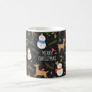 Snowmen and Reindeer Christmas Black Coffee Mug