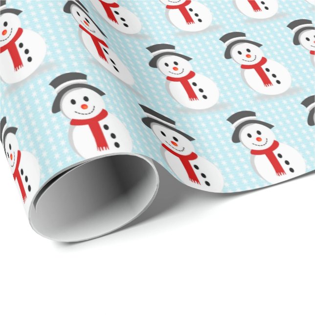 Snowmen and Snowflakes Blue Pattern Wrapping Paper (Roll Corner)