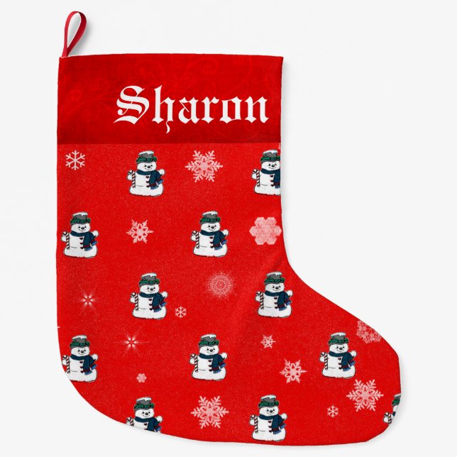 Snowmen and Snowflakes Large Christmas Stocking (Front)