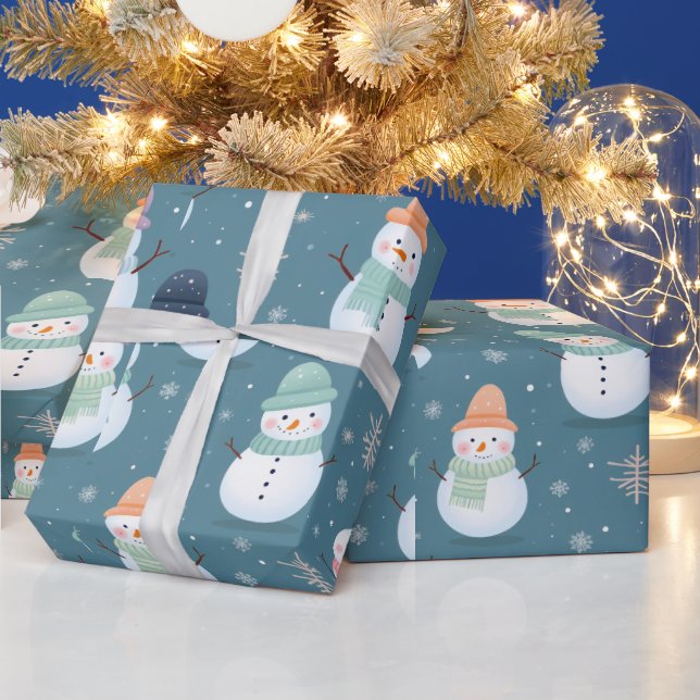 Snowmen and Snowflakes Modern Christmas Wrapping Paper (Holidays)