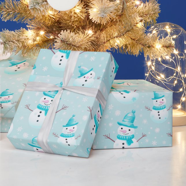 Snowmen and Snowflakes Modern Christmas Wrapping Paper (Holidays)