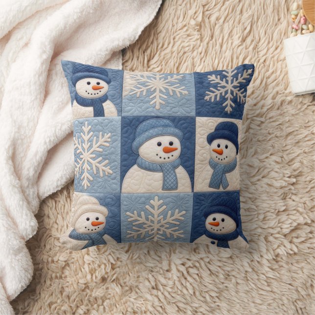 Snowmen and Snowflakes Quilt Pattern Cushion (Blanket)