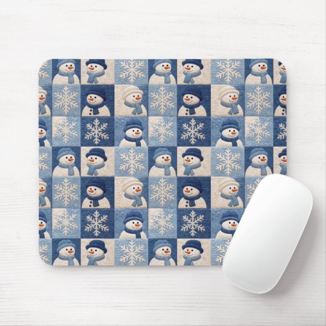 Snowmen and Snowflakes Quilt Pattern Mouse Mat (With Mouse)