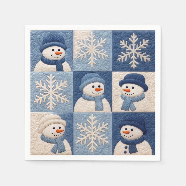 Snowmen and Snowflakes Quilt Pattern Napkin (Front)