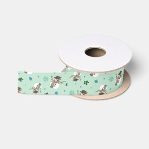 Snowmen and snowflakes satin ribbon