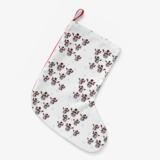 Snowmen and Snowflakes Small Christmas Stocking (Front (Hanging))