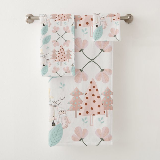 Snowmen and Trees Bath Towel Set (Insitu)