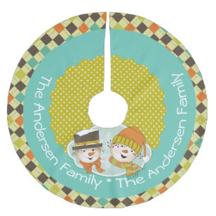 Snowmen Argyle and Dots Custom Holiday Tree Skirt