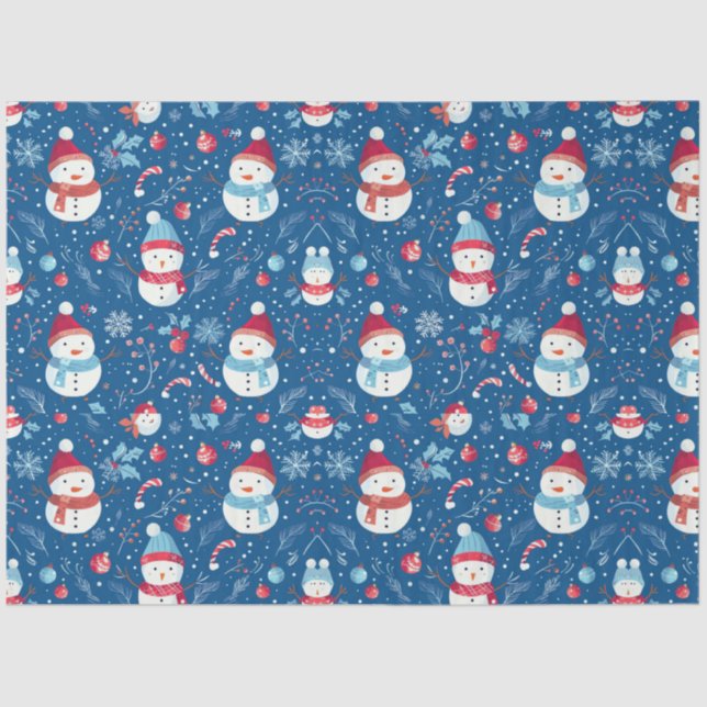Snowmen Berries Candy Canes Christmas Tissue Paper (Front)