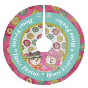 Snowmen Boas Festas Holiday Tree Skirt