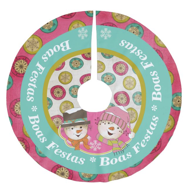 Snowmen Boas Festas Holiday Tree Skirt (Front)