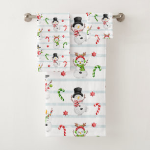 Snowmen, Candy Canes, Stars and Stripes Bath Towel Set