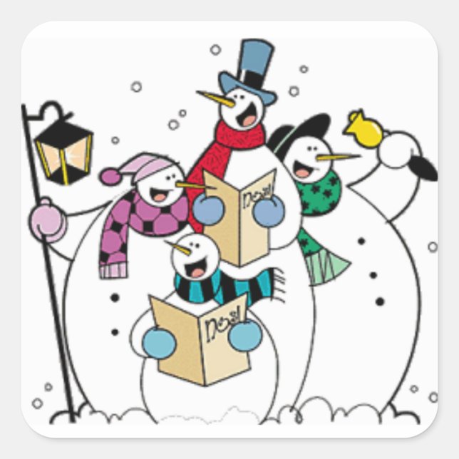 Snowmen Carol Singing Square Sticker (Front)