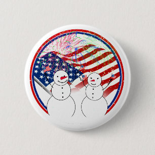 Snowmen Celebrating Independence 6 Cm Round Badge