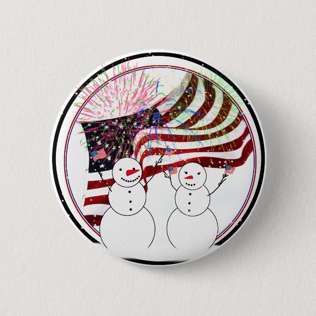 Snowmen Celebrating Independence 6 Cm Round Badge (Front)
