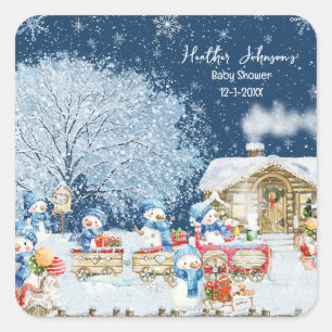 Snowmen Christmas Baby Shower Square Sticker
