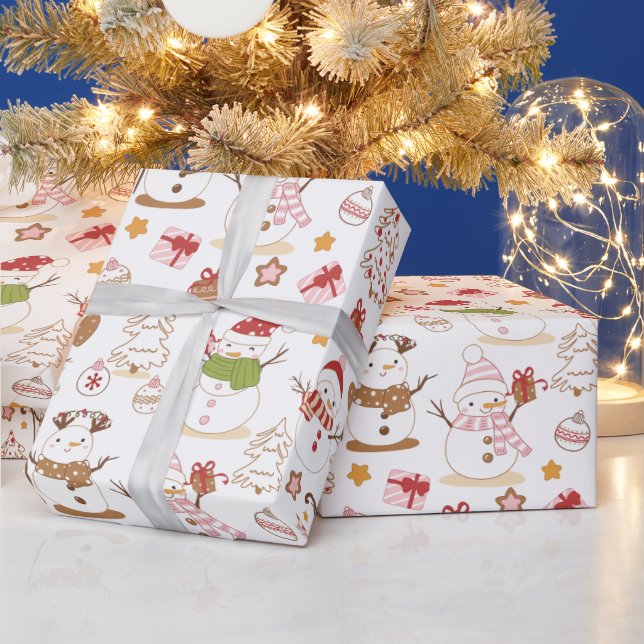 Snowmen Christmas Ornaments Gifts White Christmas Wrapping Paper (Holidays)