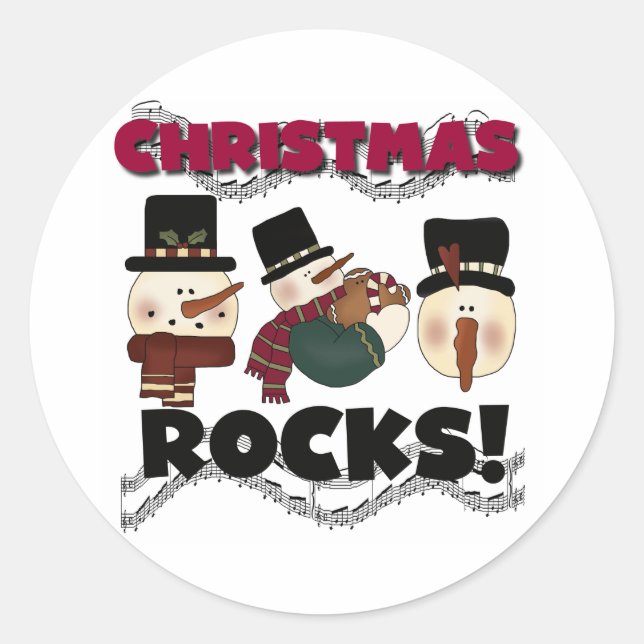 Snowmen Christmas Rocks Holidays Classic Round Sticker (Front)