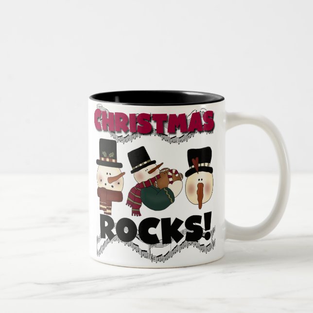 Snowmen Christmas Rocks Two-Tone Coffee Mug (Right)