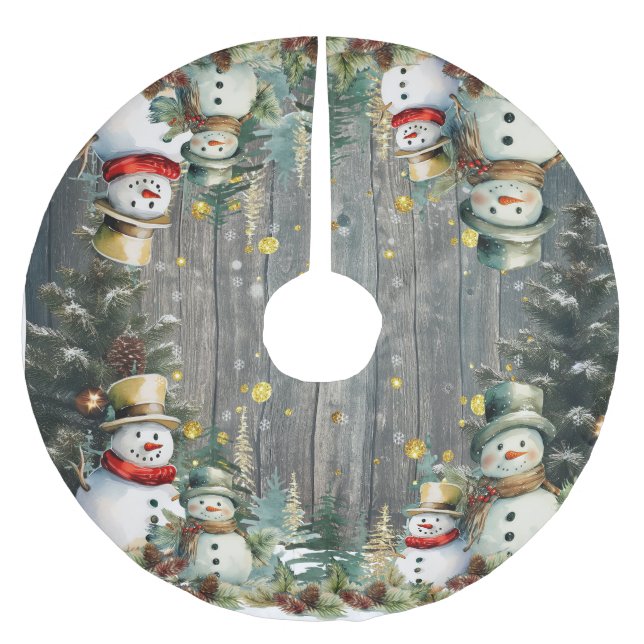 Snowmen Christmas Tree Skirt: Embrace the Holiday  Brushed Polyester Tree Skirt (Front)