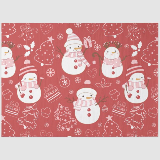Snowmen Christmas Trees Ornaments Christmas Tissue Paper (Front)