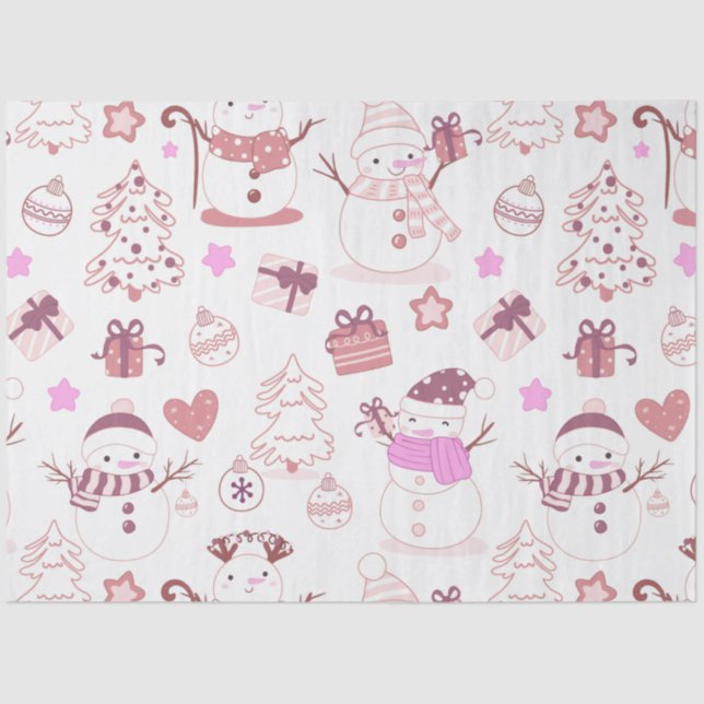 Snowmen Christmas Trees Ornaments Hearts Christmas Tissue Paper (Front)