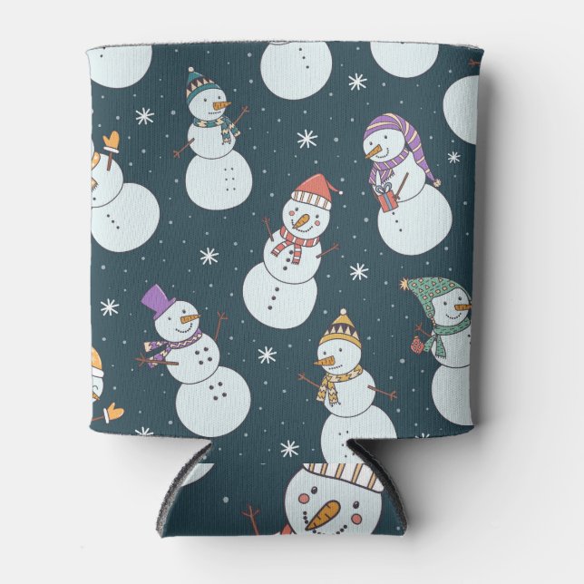 Snowmen Christmas: Vintage Snowfall Charm. Can Cooler (Front)