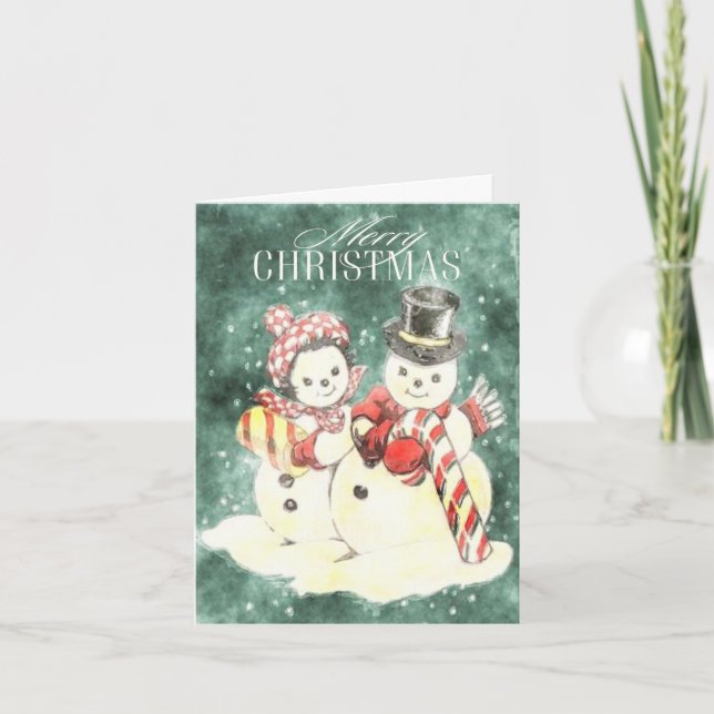 Snowmen Couple Christmas Card (Front)