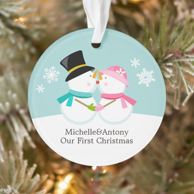 Snowmen Couple Custom Christmas Ornament (Tree)