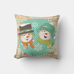 Snowmen Dots and Typography Holiday Pillow