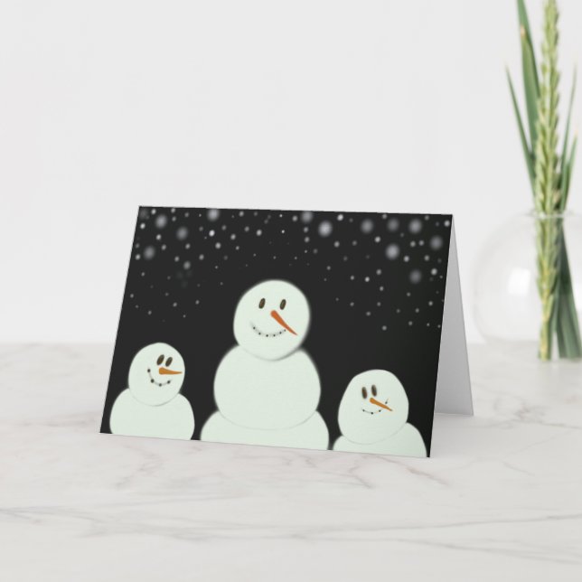 Snowmen Enjoying The Starry Night Painting Holiday Card (Front)