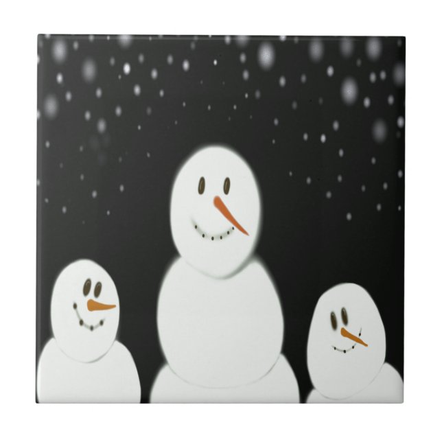 Snowmen Enjoying The Starry Night Painting Tile (Front)