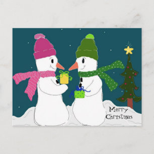 Snowmen Exchanging Presents Holiday Postcard