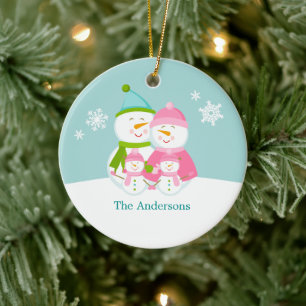 Snowmen Family Christmas Ceramic Tree Decoration
