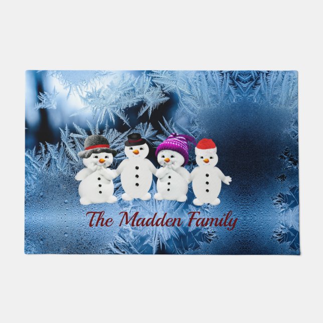 Snowmen Family of Four Custom Holiday Doormat (Front)