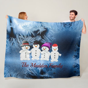 Snowmen Family of Four Personalised Fleece Blanket