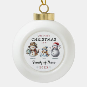 Snowmen Family of Three First Christmas Ceramic Ball Christmas Ornament