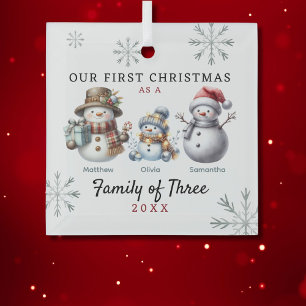 Snowmen Family of Three First Christmas Glass Tree Decoration