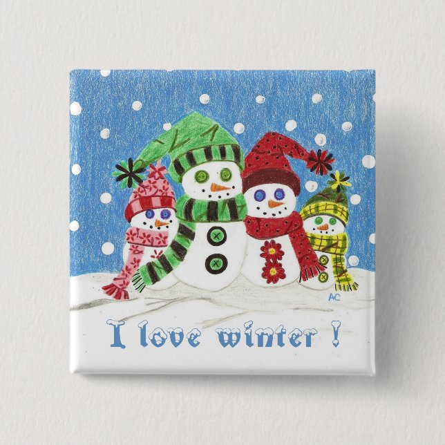Snowmen family portrait button (Front)