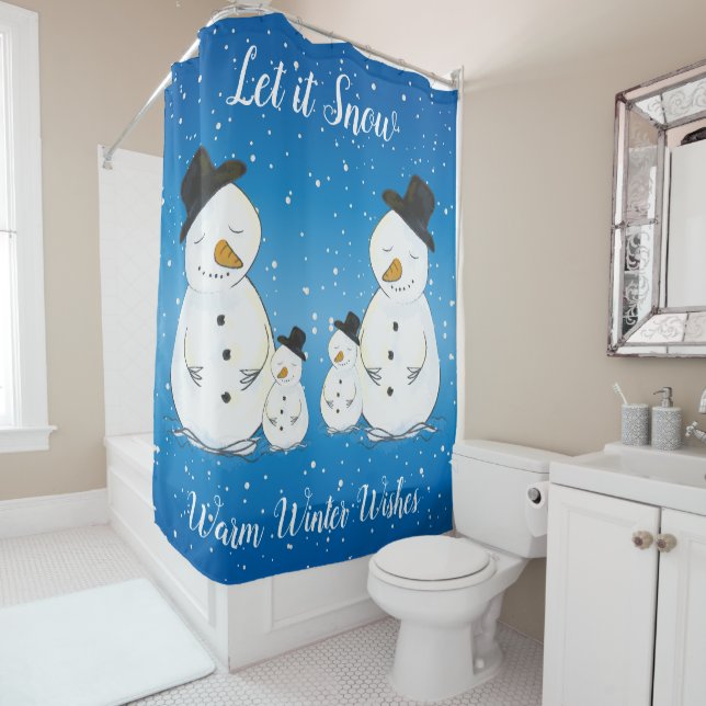 Snowmen Family with Quote Shower Curtain (In Situ)