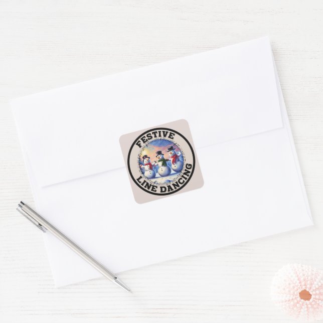 Snowmen Festive Line Dancing Square Sticker (Envelope)