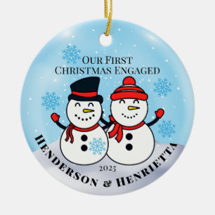 Snowmen First Christmas Engaged Ceramic Tree Decoration