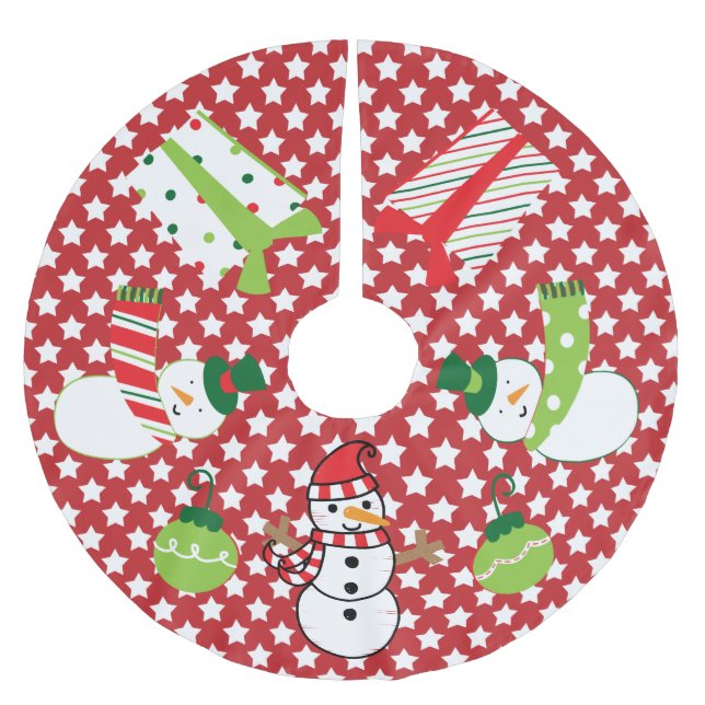 Snowmen, Gifts, Ornaments Holiday Tree Skirt (Front)