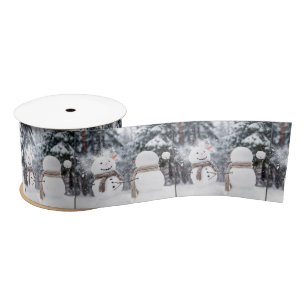 Snowmen Having a Snowball Fight Satin Ribbon