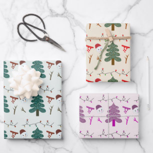 Snowmen Holiday Lights Christmas Trees Christmas Wrapping Paper Sheet