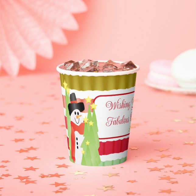 Snowmen in Festive Holiday Colours Paper Cups (Insitu)